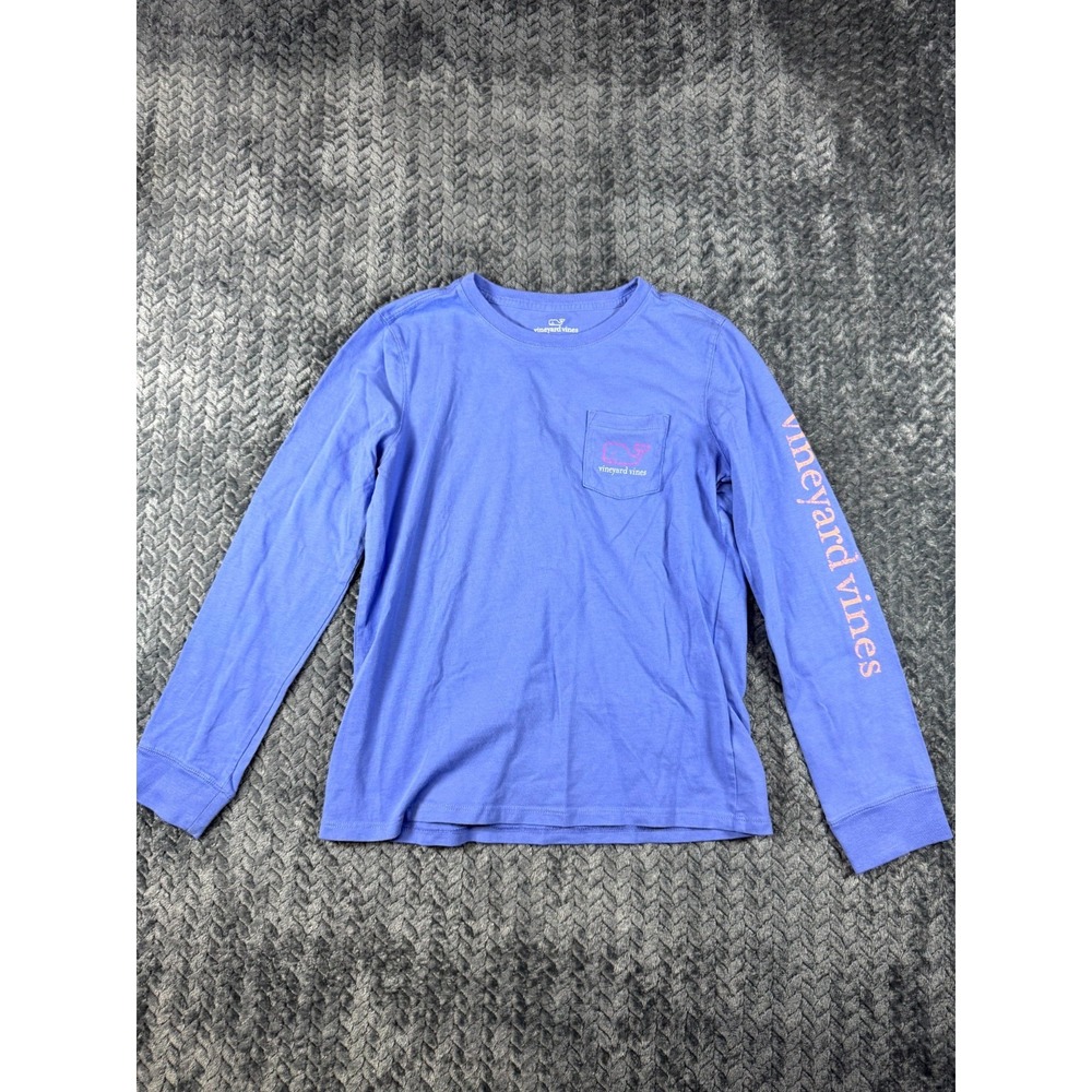 Vineyard Vines Pocket T-Shirt Girls Medium 10-12 Blue Graphic Whale Logo Cotton